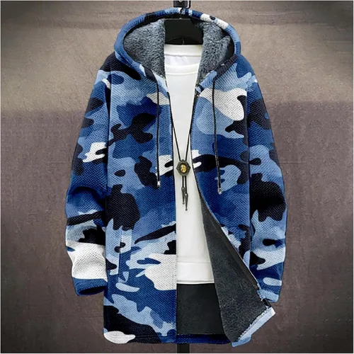 Vista 2 de BIVENANT Sudaderas con capucha con cremallera para hombre, cárdigan con capucha a rayas, sudaderas con capucha de camuflaje, abrigos de moda