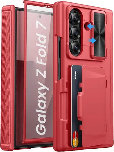 Vista 11 de Funda para Samsung Galaxy Z Fold 7 con Portarjetas, Integrado y Protector de Pantalla y Protección de Bisagra y Cubierta Deslizante para Cámara Negro