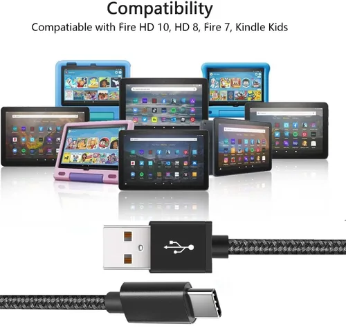 Vista 6 de Cargador de pared con 2 cables tipo C de 6.6 pies para iPhone 15 16 17 PS5 Controller Fire 10 Cargador de tableta para Kindle Kids Fire, tableta