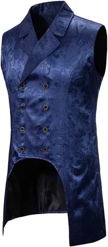 Vista 3 de Chaleco victoriano steampunk vintage gótico medieval para hombre Azul marino