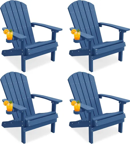 Vista 15 de YEFU Silla Adirondack de plástico resistente a la intemperie, sillas de patio con instalación fácil en 5 pasos, se ve exactamente como madera real