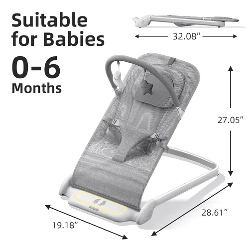 Vista 7 de Derson Bouncer para bebé, asiento portátil para bebés de 0 a 6 meses, silla gorila para bebés recién nacidos con 8 música relajante, plegable