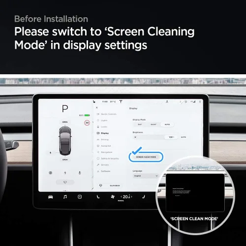 Vista 7 de Spigen Protector de pantalla transparente para el modelo 3 (2017-2023), modelo Y (2021-2025) 9H+ Tempered Glass, Glas.tR EZ FIT, Auto align tray