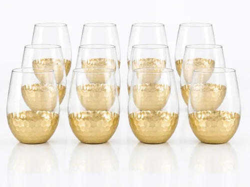 Vista 18 de Copas de vino sin tallo, juego de 2, 18 onzas, diseño de panal dorado