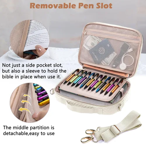 Vista 3 de Elegante funda para la Biblia de IMAGINING para mujer, funda para Biblia con asas y bolsas, gran regalo y protector de libros