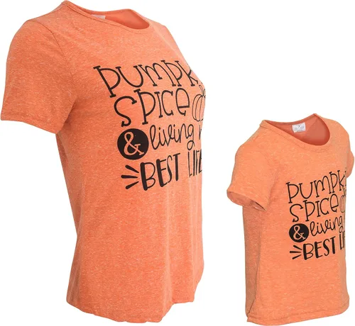 Vista 6 de Unique Baby Camisas a juego para niñas con diseño de calabaza y mí