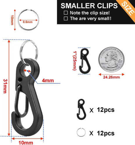 Vista 2 de Small Carabiner Clip Metal Spring Snap Hooks Mini Paracord Hanging Clips for Camera Strap, Flashlight, Key Chain