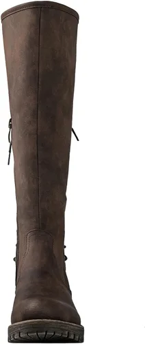 Vista 4 de GLOBALWIN - Botas de combate de equitación altas con cordones para mujer, cómodas botas góticas de motocicleta para mujer con cremallera y tacón