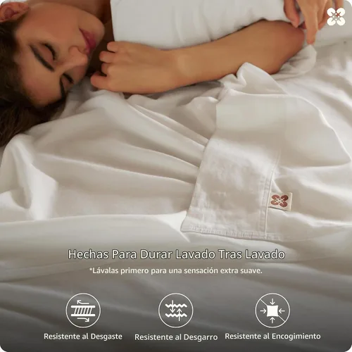 Vista 4 de Bedsure PureWoven - Sábanas de algodón orgánico 100% certificado GOTS, sábanas de tamaño matrimonial, sábanas de bolsillo profundo de 16 pulgadas