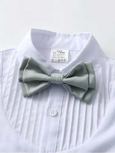 Vista 52 de Conjunto de pantalones para bebé, camisa de manga larga + pantalones + corbatín + tirantes, trajes de caballero para niños pequeños