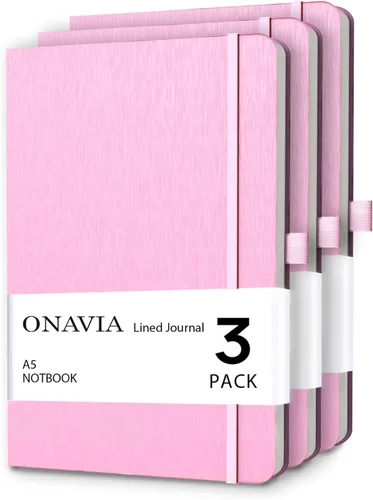 Vista 11 de ONAVIA Cuaderno rayado A5, cuaderno de notas con rayas universitarias de 7mm, diario para escribir, trabajo, escuela, viajes y toma de notas, tapa