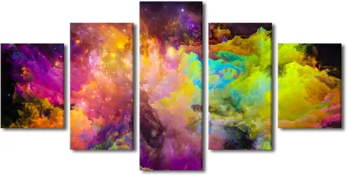 Vista 72 de Pintura en lienzo colorida para sala de estar, 5 paneles, impresiones abstractas sobre lienzo, arte de pared para sala de estar, dormitorio