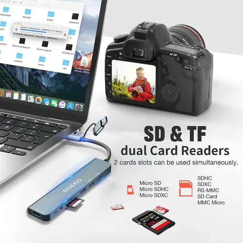Vista 4 de Concentrador USB, adaptador multipuerto USB C, divisor USB con 1 USB 3.0, 4 x USB 2.0, 2 USB C, concentrador USB c para dispositivos MacBook