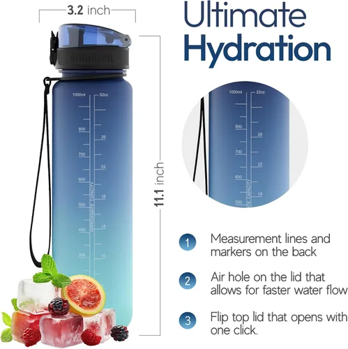 Vista 7 de Embrava Botella de agua deportiva - 32oz grande - Tapa de cierre rápido para beber rápidamente - Libre de BPA y BPS - A prueba de fugas, tapa