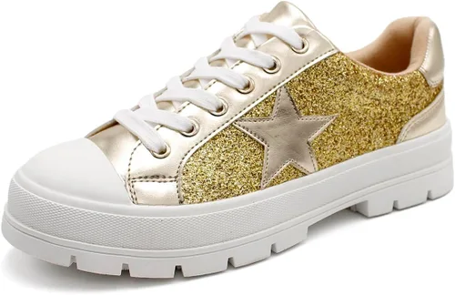 Vista 4 de Laforst Tenis antideslizantes con purpurina Mardi Gras para mujer, color morado