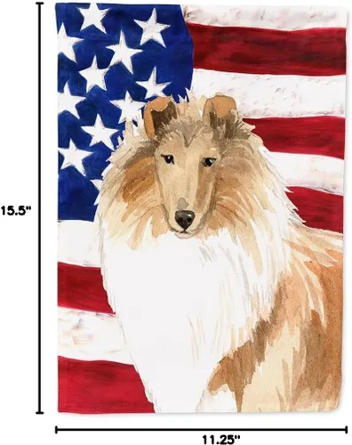 Vista 7 de Caroline's Treasures CK1719GF - Bandera patriótica de Estados Unidos Rough Collie para jardín, bandera decorativa para patio exterior, patio