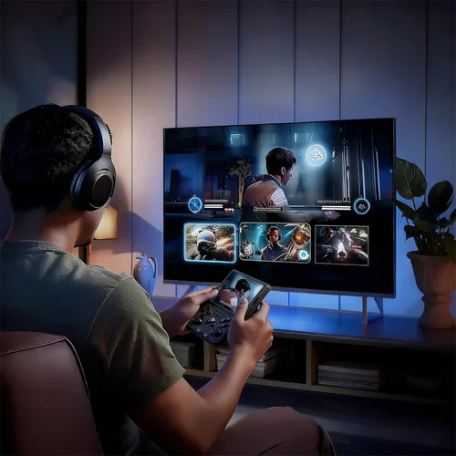 Vista 7 de R36MAX - Consola de juegos portátil, batería incorporada de 4000 mAh, pantalla de cristal IPS 4K HD de 4 pulgadas, soporta más de 18000 juegos Azul