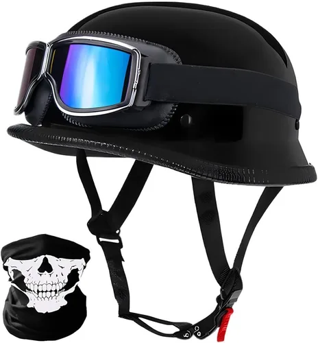Vista 10 de Casco de motocicleta de estilo alemán, casco de media concha para adultos, hombres y mujeres, casco de motocicleta ligero retro aprobado por DOT