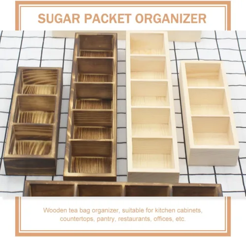 Vista 3 de Wooden Tea Bag Holder Box with 3 Compartments for Countertop Storage
