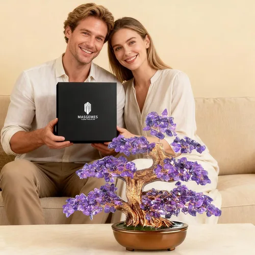 Vista 5 de Árbol de la vida de cristal de amatista, 360 piedras grandes, piedras preciosas hechas a mano, cristales curativos para chakras, energía positiva