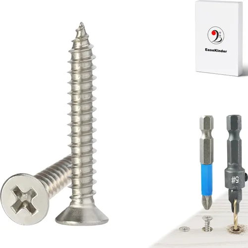 Vista 21 de Tornillos para madera, 120 tornillos Phillips de cabeza plana, tornillo de acero inoxidable 304 con kit de avellanado de madera ajustable (#4 x 1)