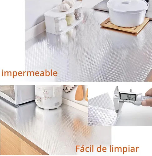 Vista 5 de Snkxu Papel Tapiz de Cocina Resistente al Aceite Adhesivo Protector contra Salpicaduras de Papel de Aluminio Autoadhesivo Plateado Forro de Gabinete