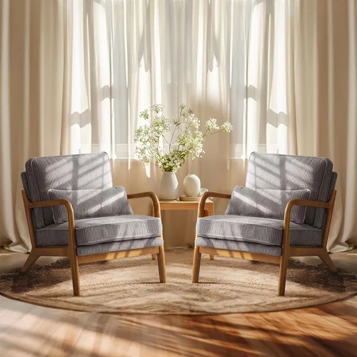 Vista 23 de VINGLI Silla de Acento de Pana Premium Mejorada, Silla con Reposabrazos Tapizada, Cómoda Silla de Lectura de Madera Maciza con Almohada Lumbar