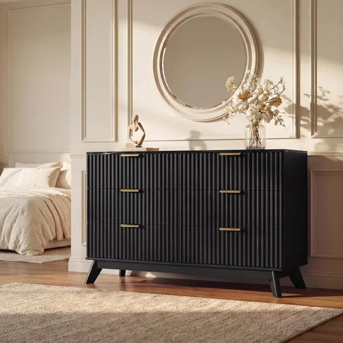 Vista 6 de JUMMICO Cómoda acanalada negra para dormitorio, 47.2 pulgadas de ancho