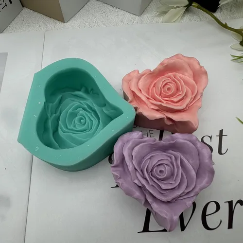 Vista 2 de Molde de jabón de rosas para bricolaje, moldes de silicona con forma de corazón y flor para velas de jabón, cera perfumada, mousse, pastel