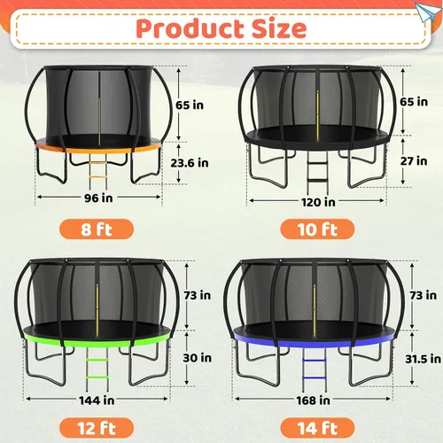 Vista 2 de Zevemomo - Trampolines de 8.0 pies, 10.0 pies, 12.0 pies, 14.0 pies, 16.0 pies, para exteriores, trampolines para niños y adultos, trampolines