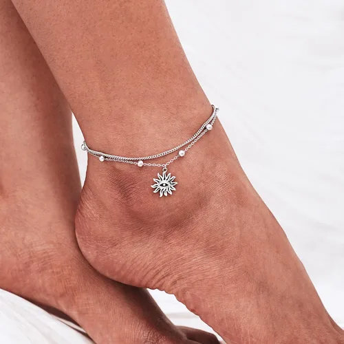 Vista 13 de CHIC & ARTSY Tobilleras delicadas de plata de ley S925 para verano, pulsera de tobillo ajustable multicapa para playa, joyería de pie para mujer