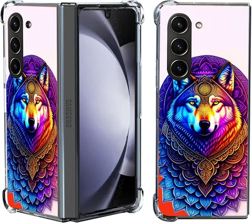 Vista 14 de Funda para Galaxy Z Fold 5, protección contra caídas de mandala de león colorido, a prueba de golpes, de cuerpo completo, resistente a los arañazos