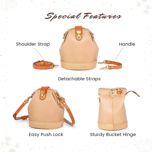 Vista 4 de OLD TREND Bolso bandolera Doctor Bucket Bolso lujoso y versátil para mujer Cuero de vaca genuino