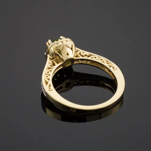 Vista 3 de Anillo de compromiso de oro amarillo de 14 K con diamante Halo Septiembre de piedra natal, zafiro azul (1,24 quilates, claridad SI1-SI2, color G-H)