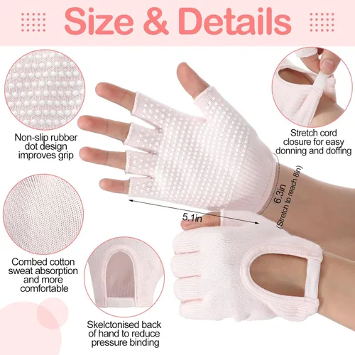Vista 3 de Shihanee 6 pares de guantes de yoga antideslizantes para pilates, con agarre para mujer, guantes de silicona con agarre de puntos, calcetines sin