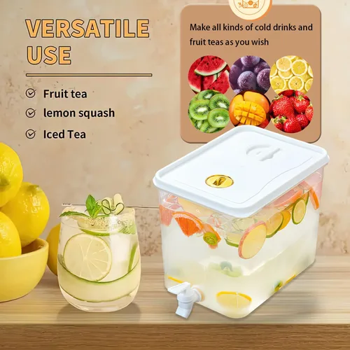 Vista 4 de Dispensador de bebidas para refrigerador, dispensador de bebidas de plástico con espita, recipiente de jugo sellado con pantalla de filtro, jarra