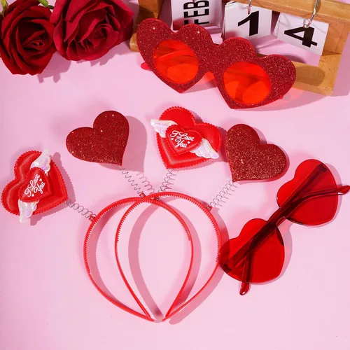 Vista 4 de Jmkcoz Diadema con forma de corazón para el día de San Valentín, lentes de sol con forma de corazón para San Valentín, fiesta, vacaciones, boda