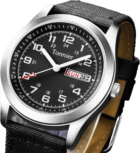 Vista 2 de Tonnier Reloj analógico para hombre con correa de lona y calendario, para hombre