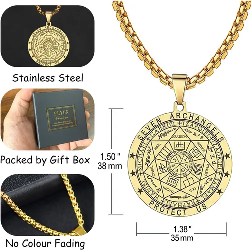 Vista 3 de FLYUN Seal of The 7 Arcángeles Collar con colgante para hombre, collar de protección de siete arcángeles para hombres, joyería de amuleto