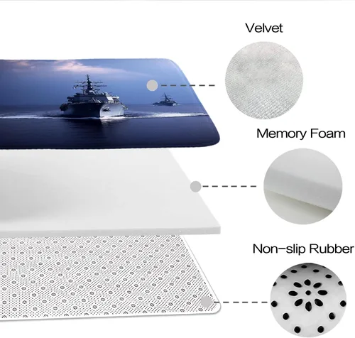 Vista 5 de Cool Modern - Juego de portaaviones para niños con cortina de ducha náutica militar y alfombras de 20 x 31 pulgadas, accesorios de baño, decoración