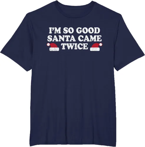 Vista 17 de Camiseta de Navidad con texto en inglés "I'm so good Santa came tware" Negro