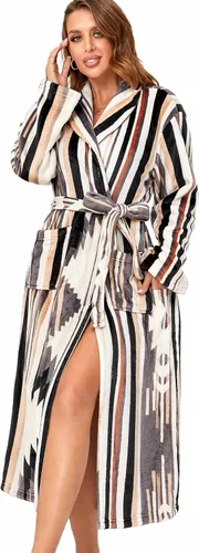 Vista 10 de RONGTAI - Bata de baño de felpa para mujer, batas largas y cálidas de felpa para damas, bata de noche de felpa, ropa para dormir Negro