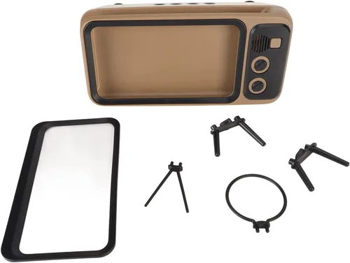 Vista 7 de ZJchao Soporte de teléfono retro para TV, estilo TV, soporte de teléfono retro para arañazos, decorativo, soporte para teléfono móvil de escritorio