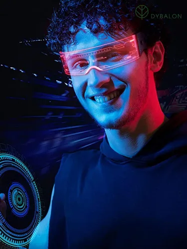Vista 7 de Gafas de visera con luz LED (paquete de 2) 7 colores 4 modos Gafas luminosas futuristas cyberpunk para niños y adultos