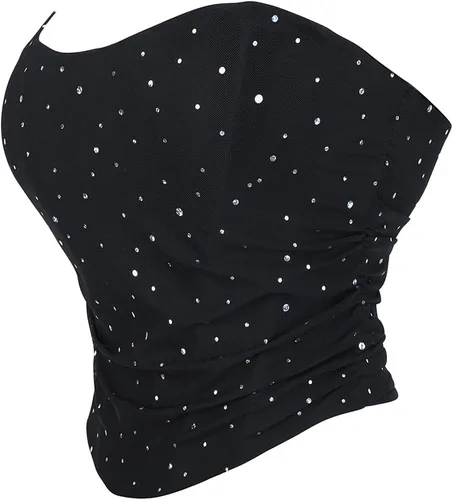 Vista 2 de Strapless Corset Top for Women Lace Up Bustier Clubwear Going Out Negro