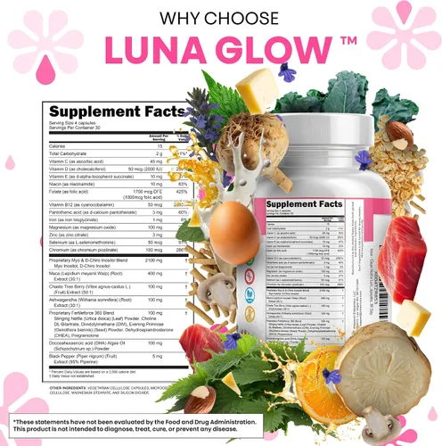 Vista 5 de Myo Inositol D Chiro Inositol Suplemento para mujeres – Balance Hormonal con Magnesio Ashwagandha Vitamina D3 Folato Maca Raíz Casteberry Onagra