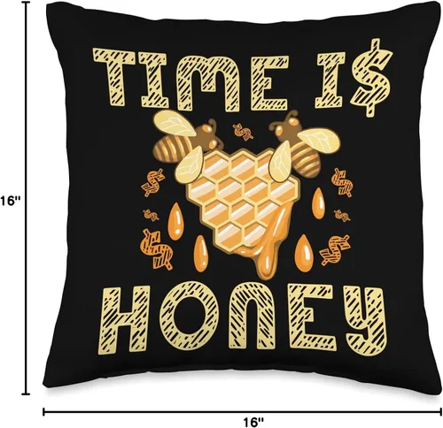 Vista 4 de Nature Cute Natural World Bears Forest Zoo Time is Honey Bees Lover Beekeeper Insects Apiology Joke Throw Pillow, 16x16, Multicolor
