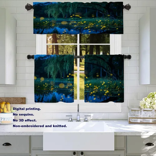 Vista 381 de Batmerry American Flag Ink Dot Blackout Tier Curtains, Red Blue White Stars Abstract Thermal Insulated Half Curtain Rod Pocket Small Valance for