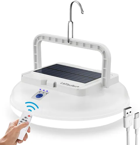 Vista 10 de Luz solar USB para acampar con control remoto, luz impermeable para tienda de campaña 360° Lighting, Folding & Hanging Design, Outdoor Lantern