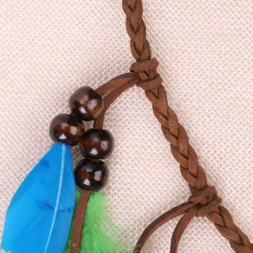 Vista 6 de Diadema de plumas bohemias con borlas de princesa india, ajustable, corona hippie
